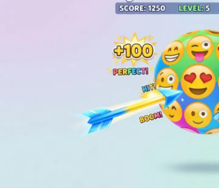 Capture d’écran d’Emoji Arrow Shoot Master avec des cibles émojis colorées