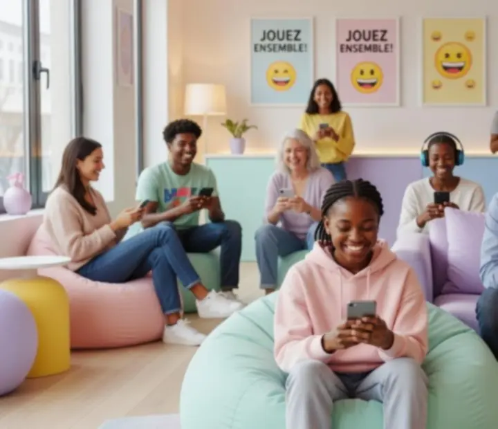 Joueurs sur mobile découvrant un jeu casual coloré