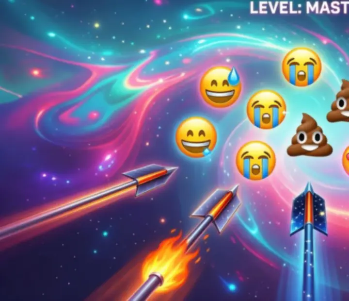 Montage de captures montrant différents niveaux et effets de flèches dans Emoji Arrow Shoot Master
