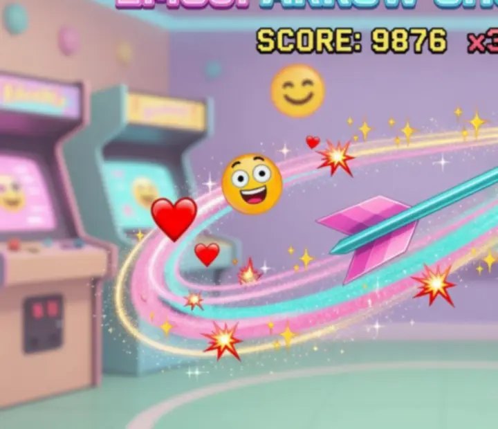 Effets lumineux et traînées colorées derrière les flèches dans Emoji Arrow Shoot Master