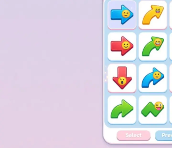 Aperçu de différentes flèches colorées dans Emoji Arrow Shoot Master