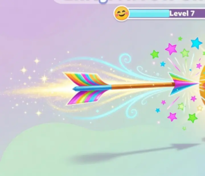 Flèches en action dans Emoji Arrow Shoot Master, se dirigeant vers des cibles colorées