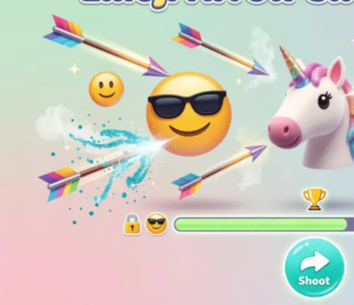 Cibles émoji et flèches colorées durant une phase de tir