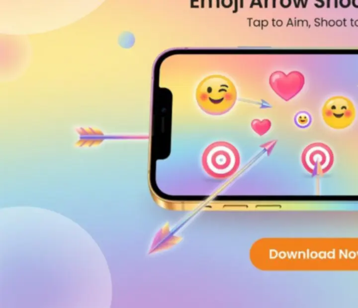 Capture d’écran d’Emoji Arrow Shoot Master montrant des cibles émoji et des flèches colorées
