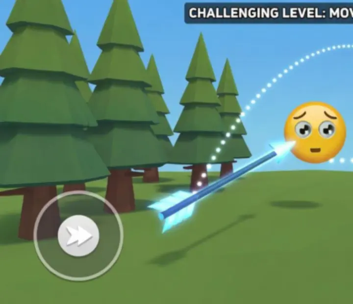 Capture de partie montrant une flèche visant un émoji dans Emoji Arrow Shoot Master