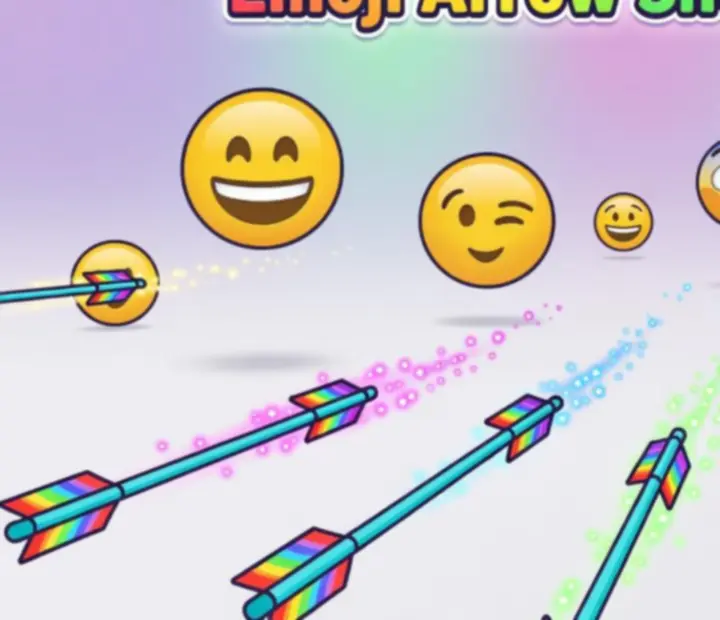 Visuel de gameplay montrant des cibles émojis et des flèches colorées
